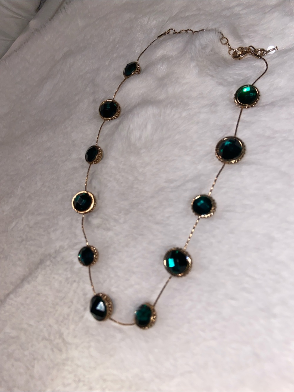 Gold Necklace with Emerald Green Gemstone Accents - Women Jewelry